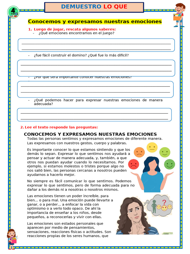 Lunes 17 B1 Ficha Conocemos y Expresamos Nuestras Emociones | PDF | Las ...