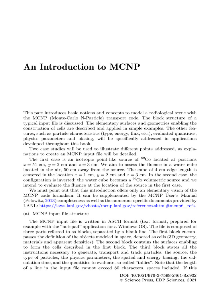 MCNP Code: Input File Basics | PDF | Cross Section (Physics) | Geometry