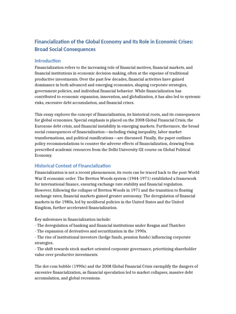 Financialization and Global Economic Crises | PDF | Financial Crises ...