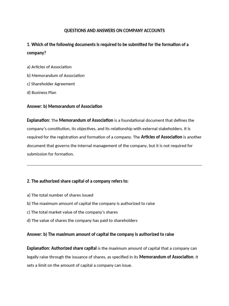 Company Accounts Q&A Guide | PDF | Stocks | Equity (Finance)