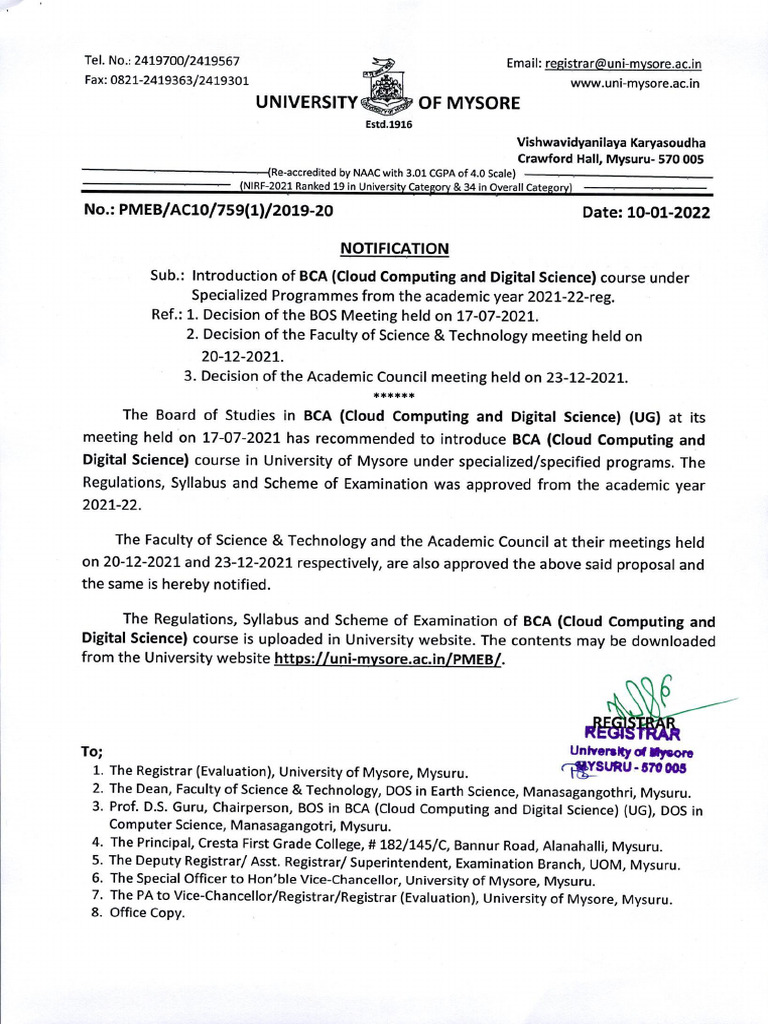 BCA Cloud Computing Course Regulations | PDF | Method (Computer ...