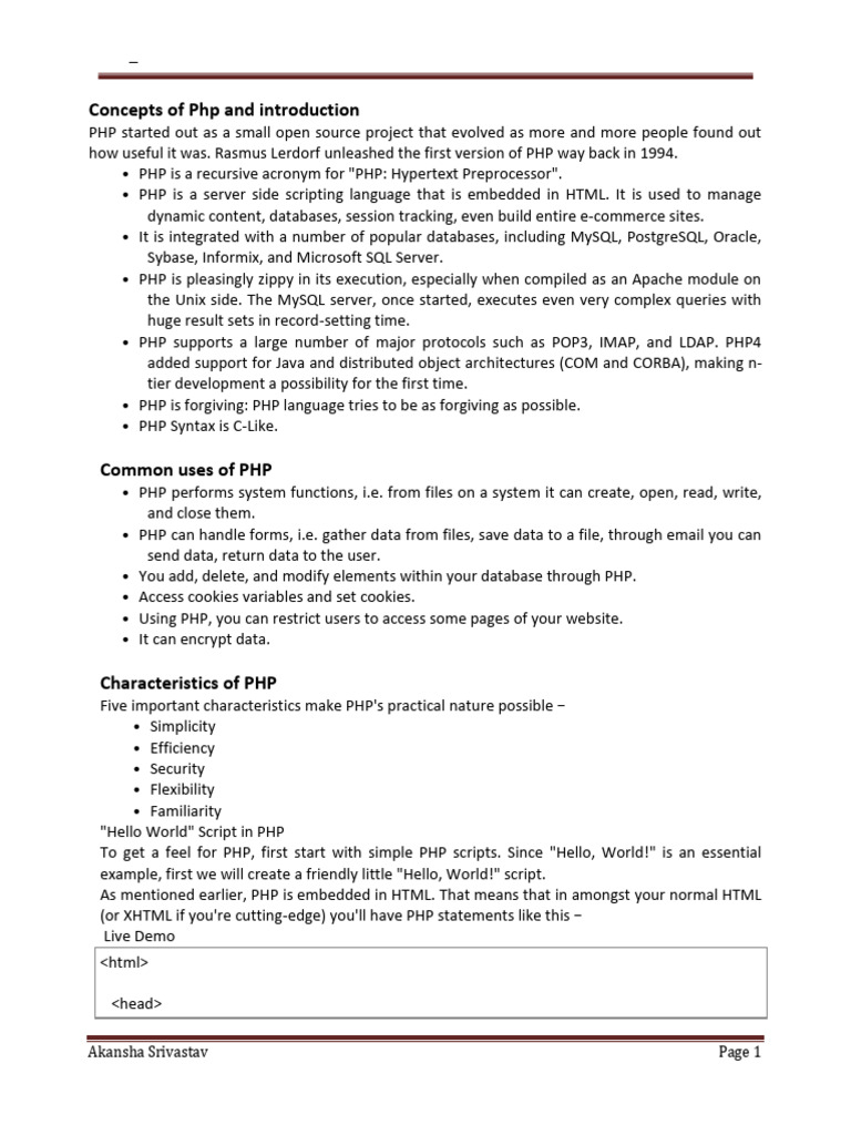 UNIT 1 - WFS - PHP fundamentals | PDF | Php | Data Type