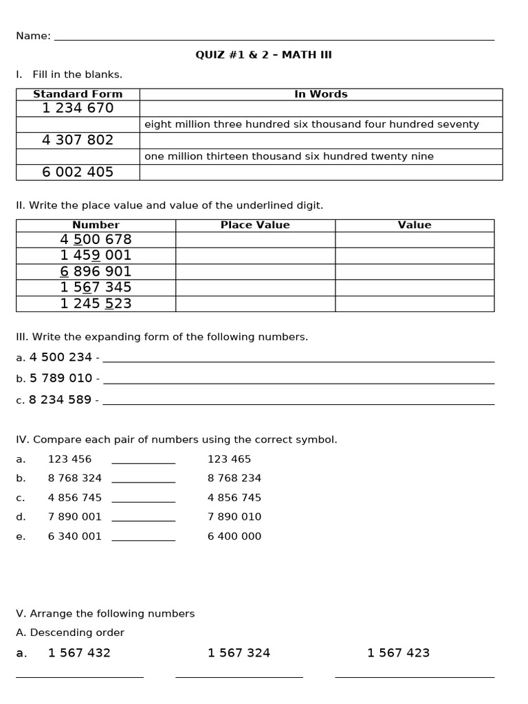 Quiz 1 & 2 Math 3 | PDF