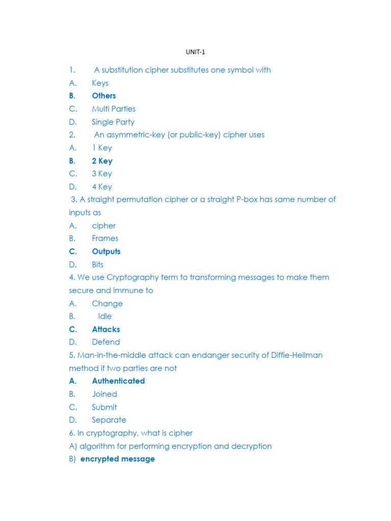 MCQ on Cryptography Concepts | PDF | Key (Cryptography) | Cryptography