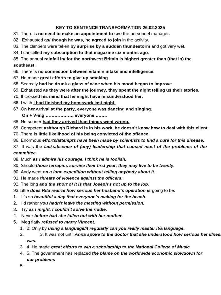 Sentence Transformation Exercises | PDF