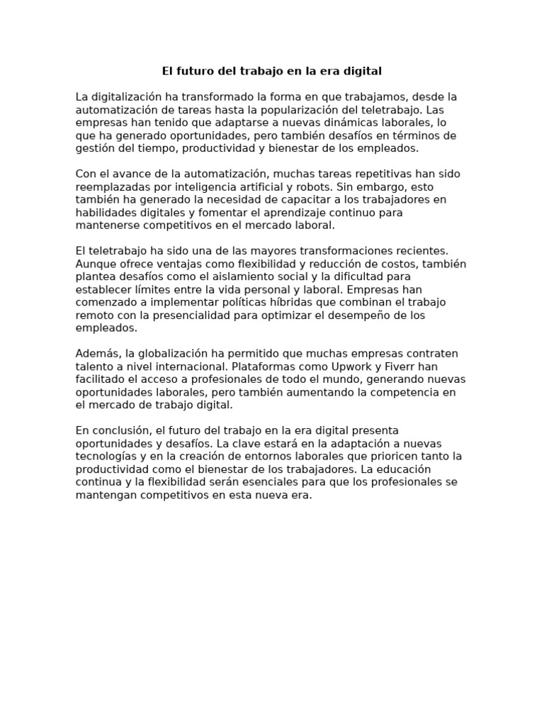 El Futuro Del Trabajo en La Era Digital | PDF
