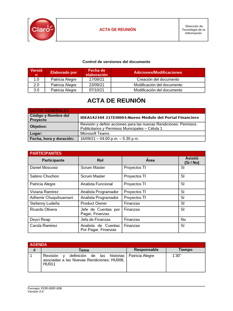 Acta Reunión Nuevas Rendiciones TI | PDF | Informática