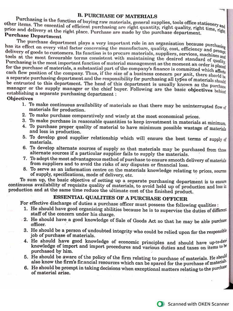 Purchase of Material | PDF