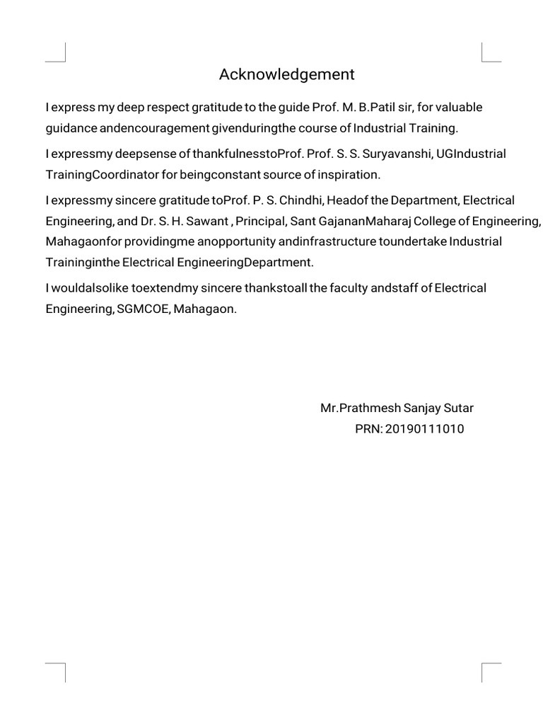 Acknowledgement Index for Industrial Training | PDF