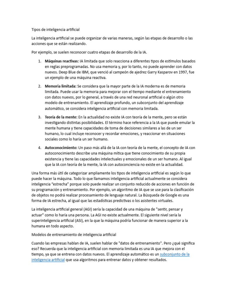 Tipos de inteligencia artificial explicados | PDF | Inteligencia ...