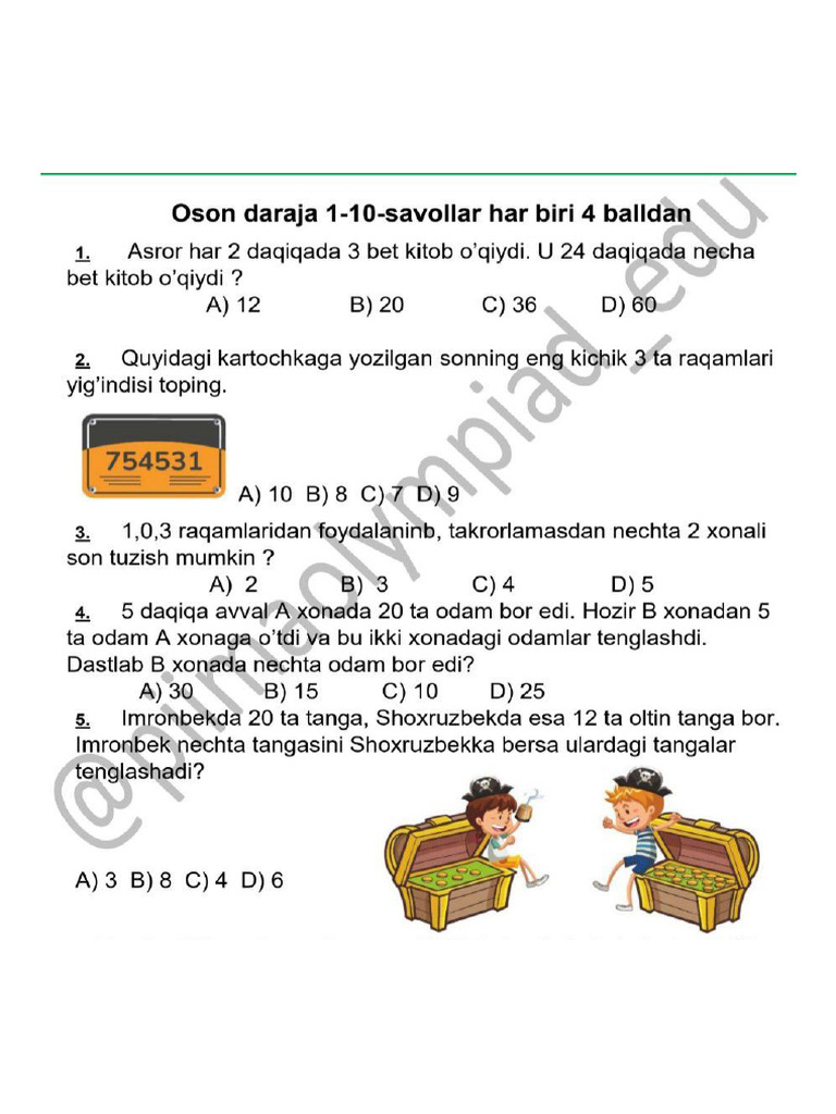 2 sinf olimpiadaa dekabr-объединены | PDF