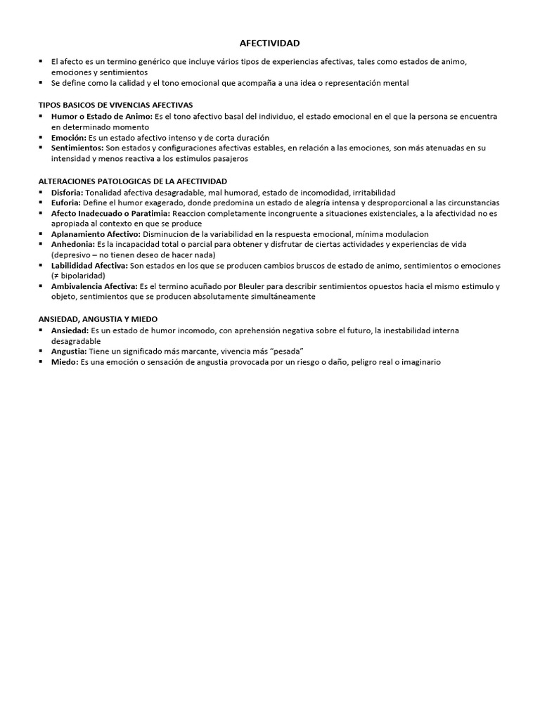 Tipos y Alteraciones de la Afectividad | PDF