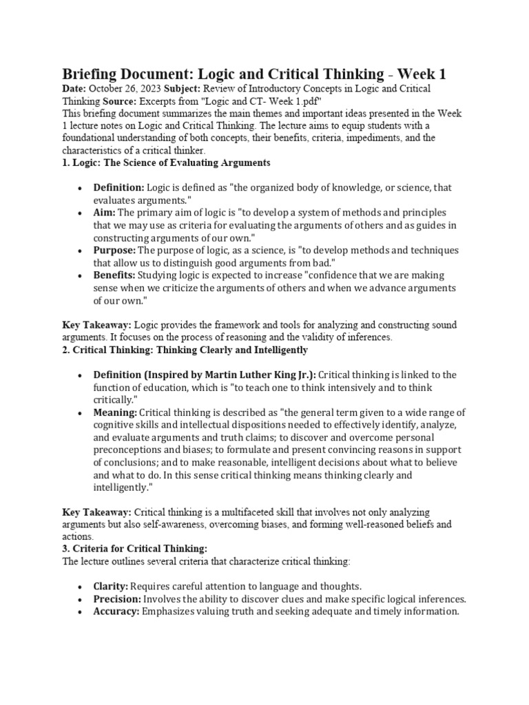 Intro to Logic and Critical Thinking | PDF | Critical Thinking | Thought