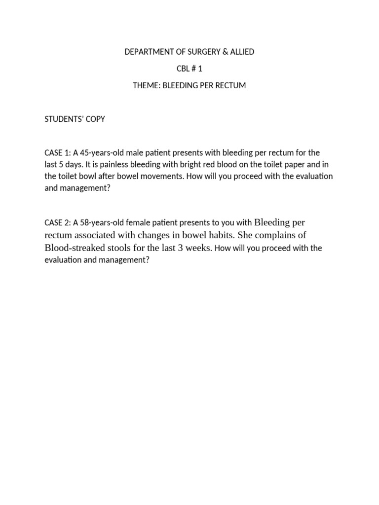 Rectal Bleeding Case Evaluations | PDF
