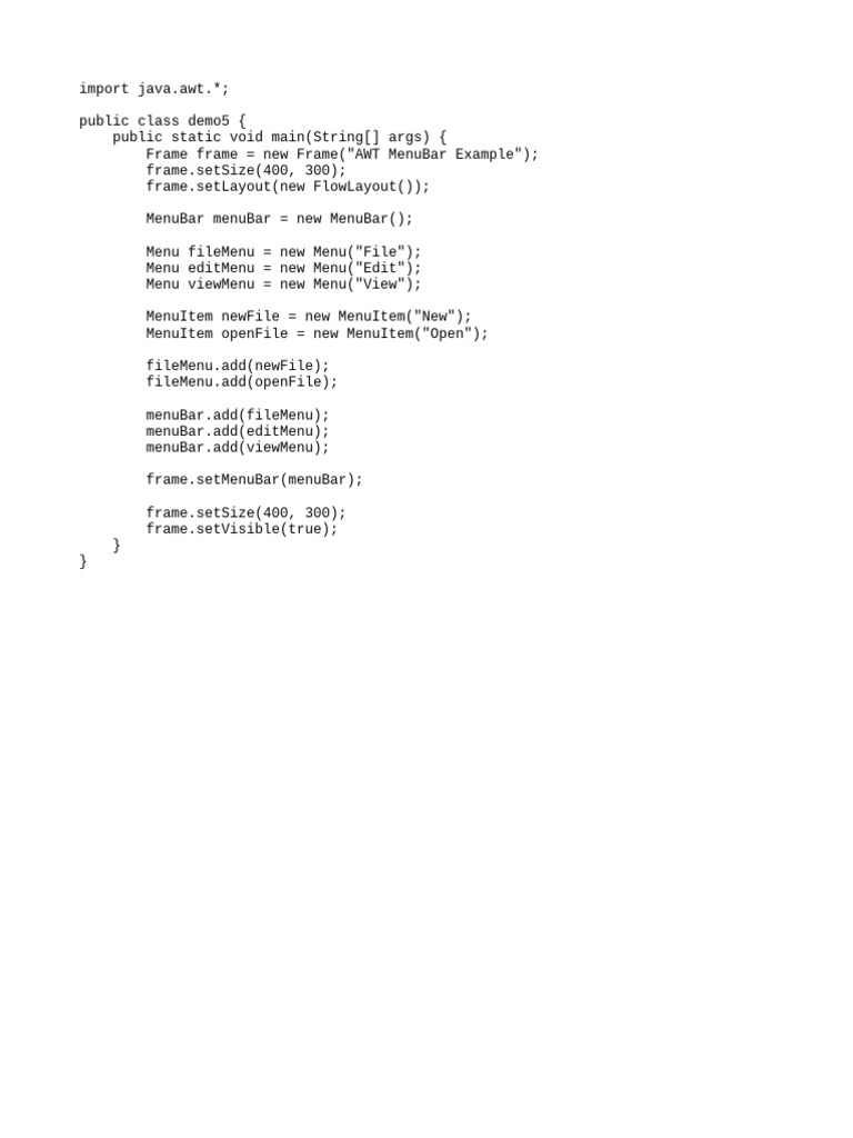 AWT MenuBar Example in Java | PDF