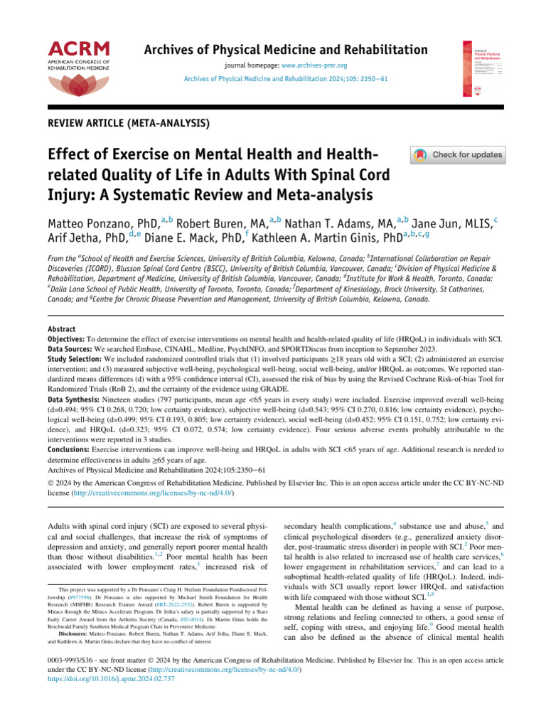 Effect of Exercise On Mental Health and Health Rel | PDF | Meta ...