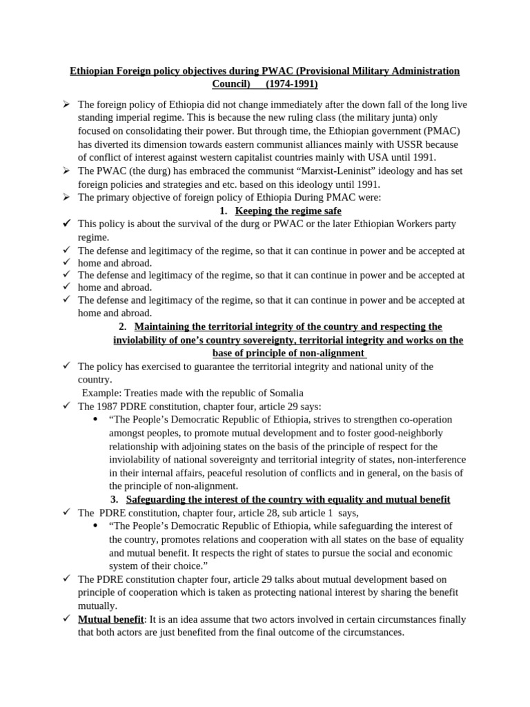 Ethiopian Foreign Policy Objectives During PWAC | PDF | Communism ...