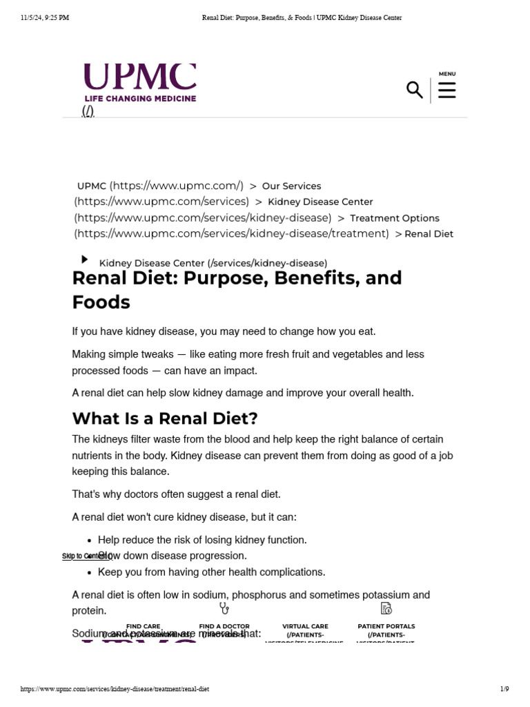 Renal Diet Guide for Kidney Health | PDF | Kidney | Kidney Disease