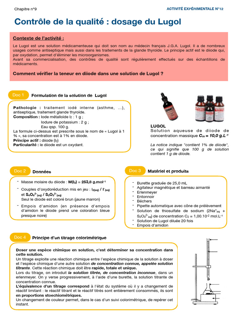 Protocole de titrage du Lugol | PDF | Titrage | Chimie