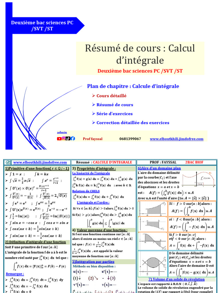 Résumé du Calcul d'Intégrale Bac | PDF | Intégral | Objets mathématiques