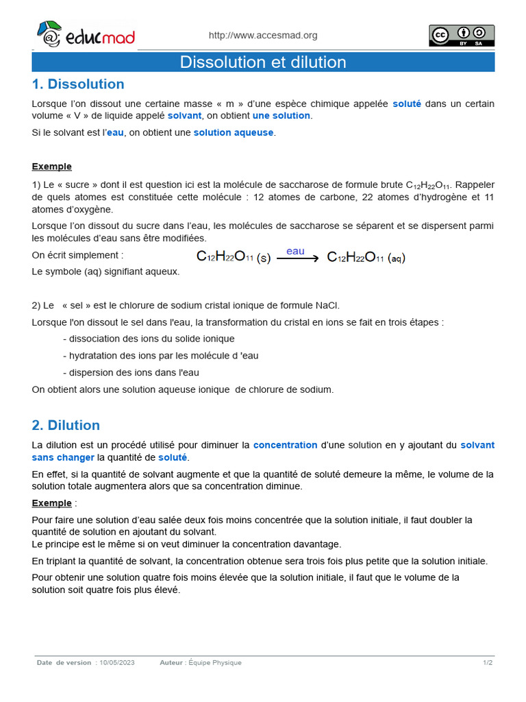 Différence entre dilution et dissolution | PDF | Solvatation | Ion