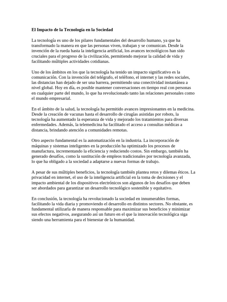 Impacto de la Tecnología en la Sociedad | PDF