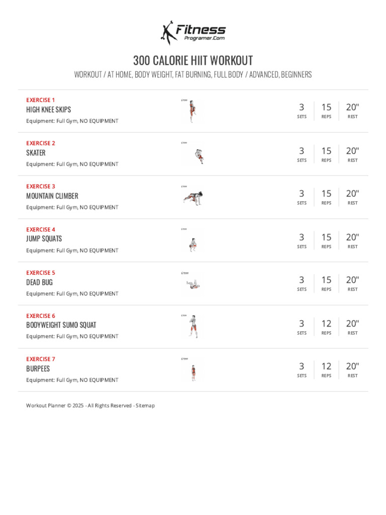 300 Calorie HIIT Workout Workout Routine Created by Kuzey | PDF