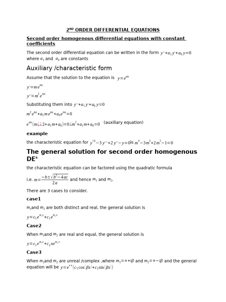 2nd Order ODE | PDF | Equations | Abstract Algebra