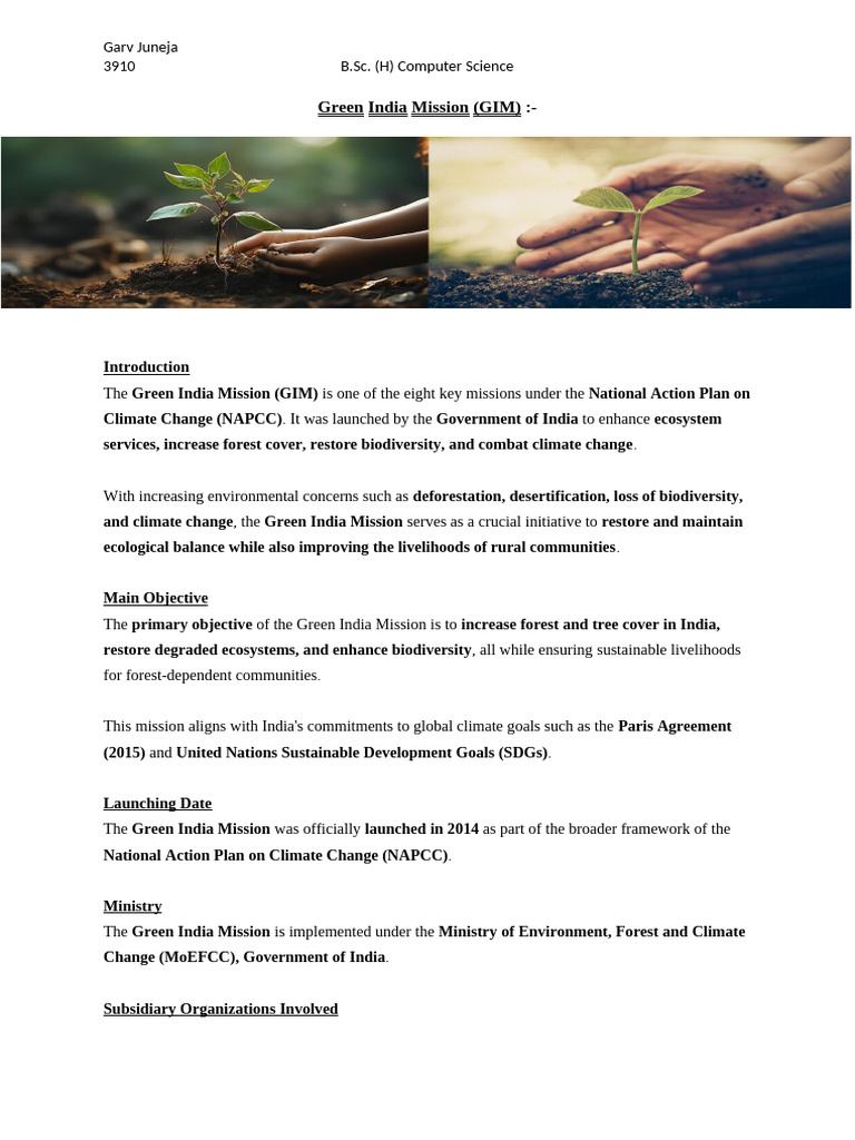 Overview of the Green India Mission | PDF | Sustainability | Human ...