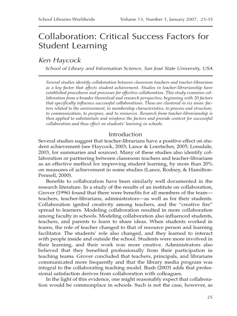 Collaboration Factors for Student Success | PDF | Collaboration | Teachers