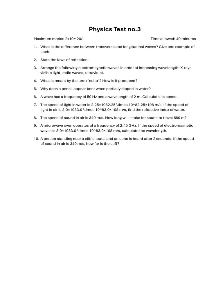 Physics Test: Waves and Sound Concepts | PDF