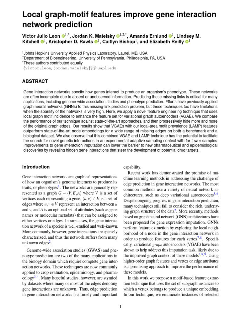 Local Graph-Motif Features Improve Gene Interaction Network Prediction ...
