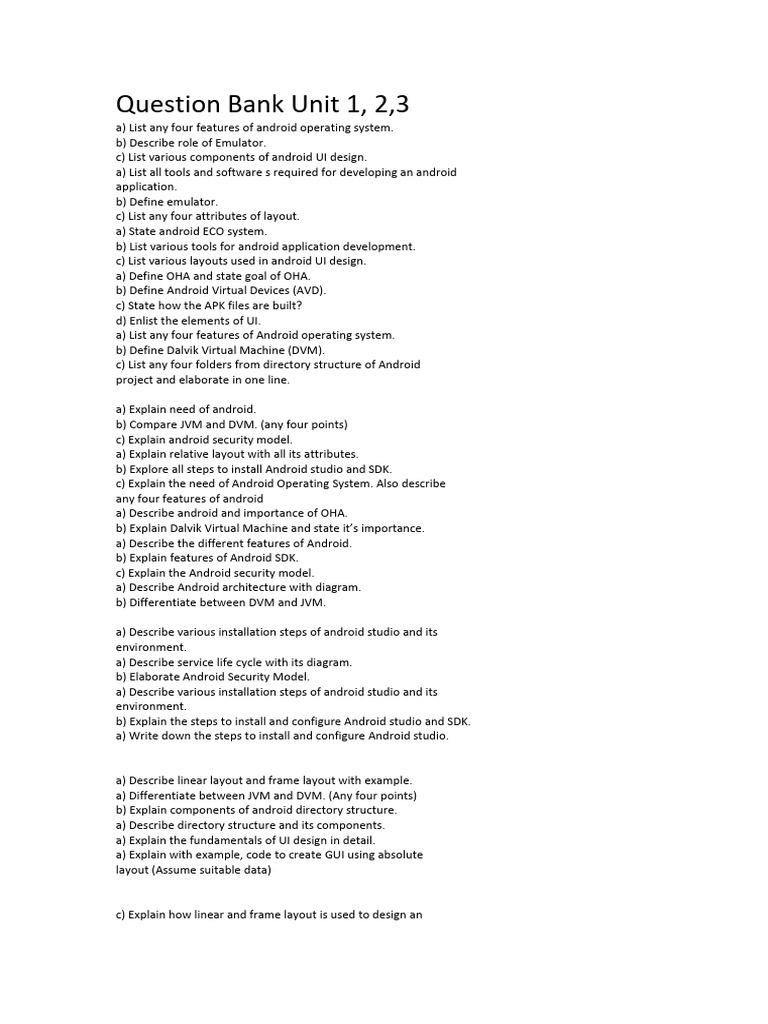 Android Development Question Bank | PDF