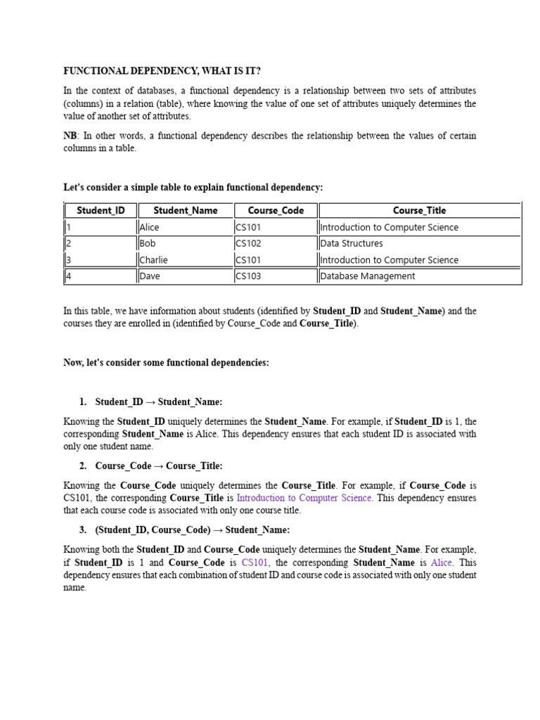 Understanding Functional Dependency in DBMS | PDF | Information ...