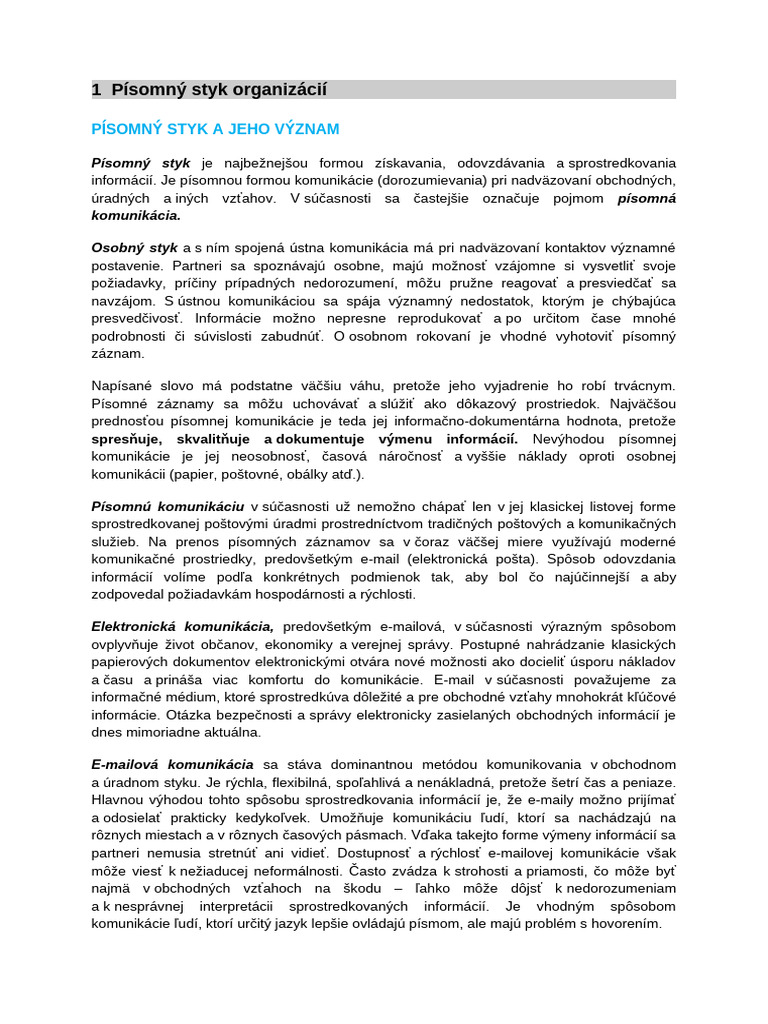 Písomný Styk | PDF