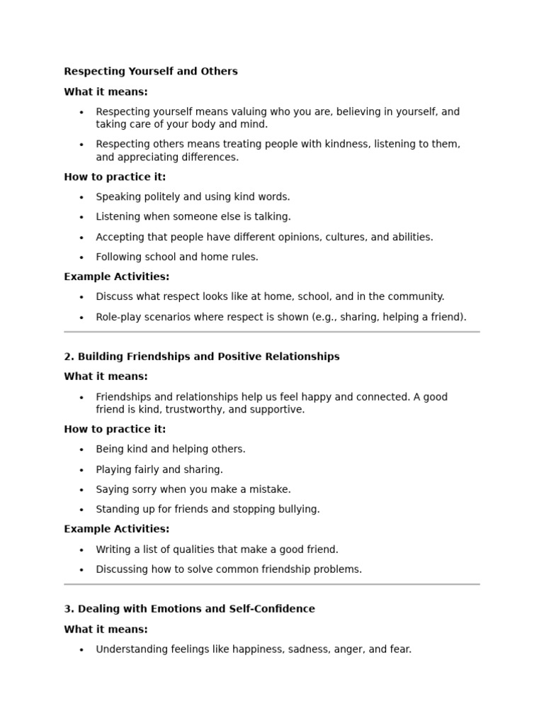 Building Respect and Relationships Skills | PDF | Friendship | Emotions