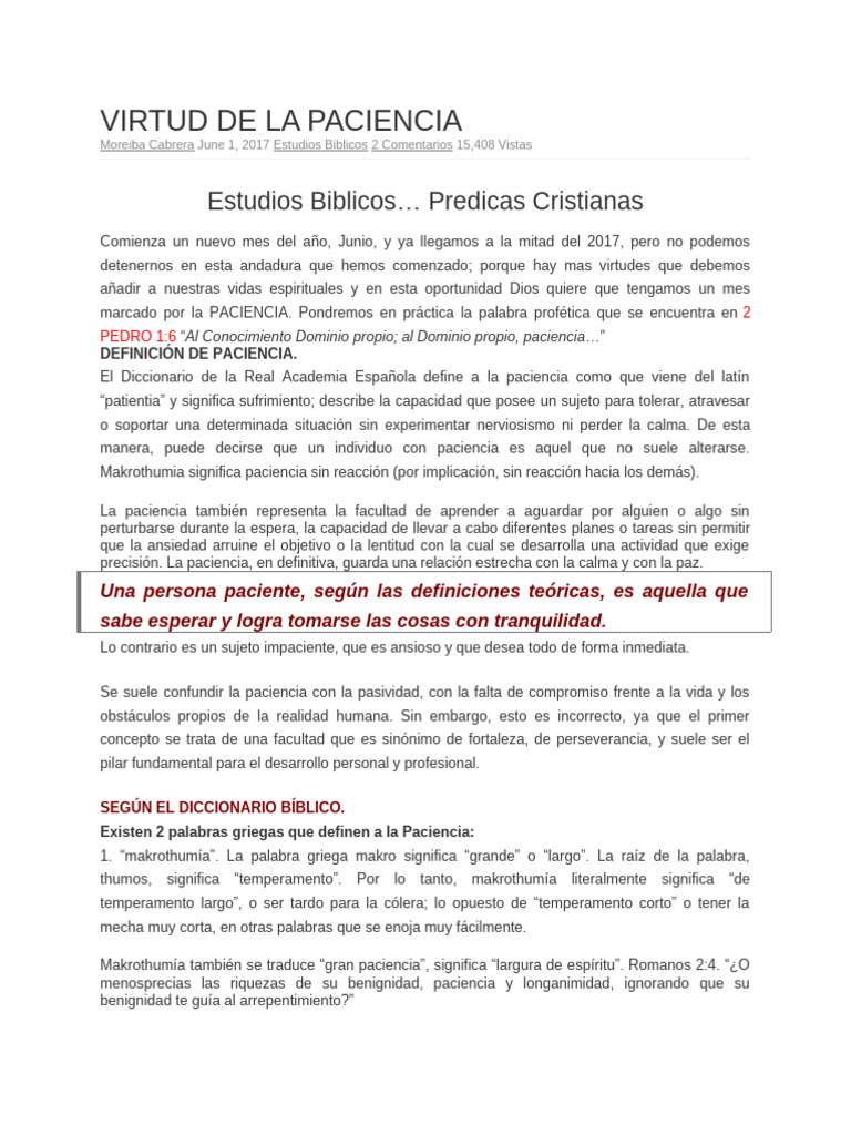 La Virtud de la Paciencia en la Fe | PDF | Paciencia | Fruto Del ...