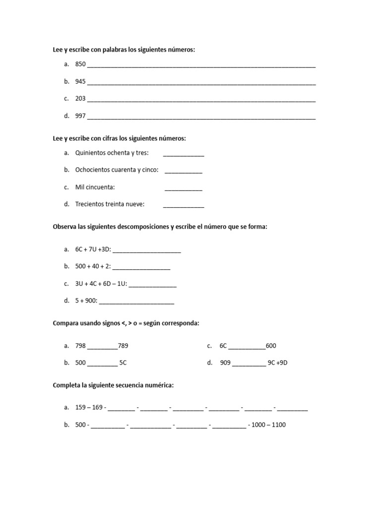 Ejercicios de Números y Operaciones Matemáticas | PDF