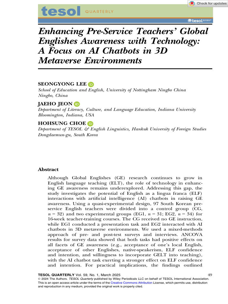 Enhancing Global Englishes with AI Chatbots | PDF | English As A Second ...