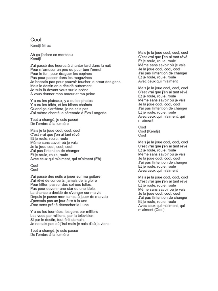 Cool : Paroles de Kendji Girac | PDF
