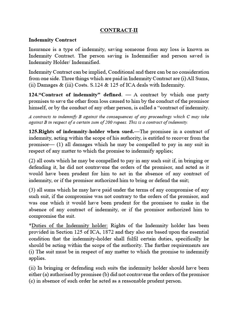 Contract 2 Class Notes Pdf Law Of Agency Indemnity