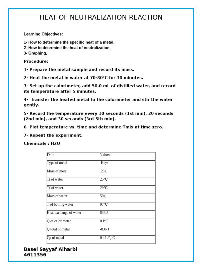 Heat Of Neutralization Experiment Guide Pdf