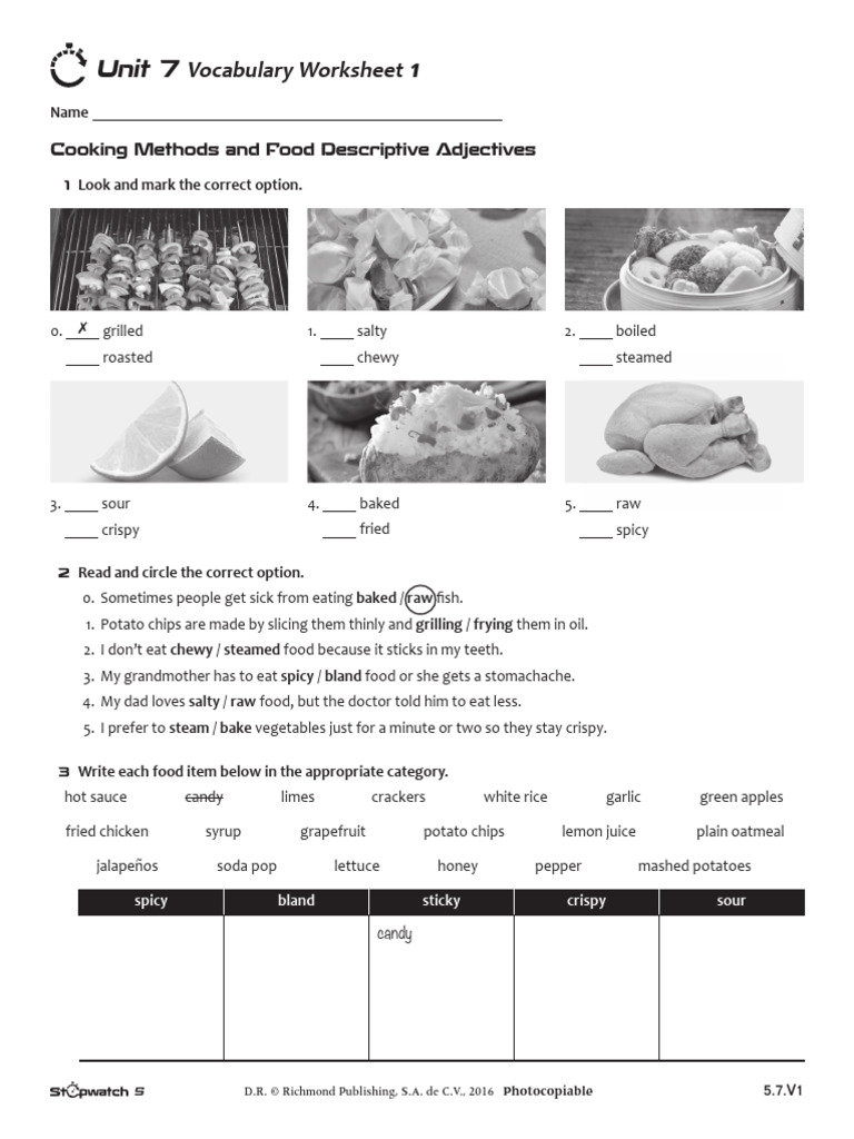 Cooking Methods and Food Vocabulary Worksheet | PDF