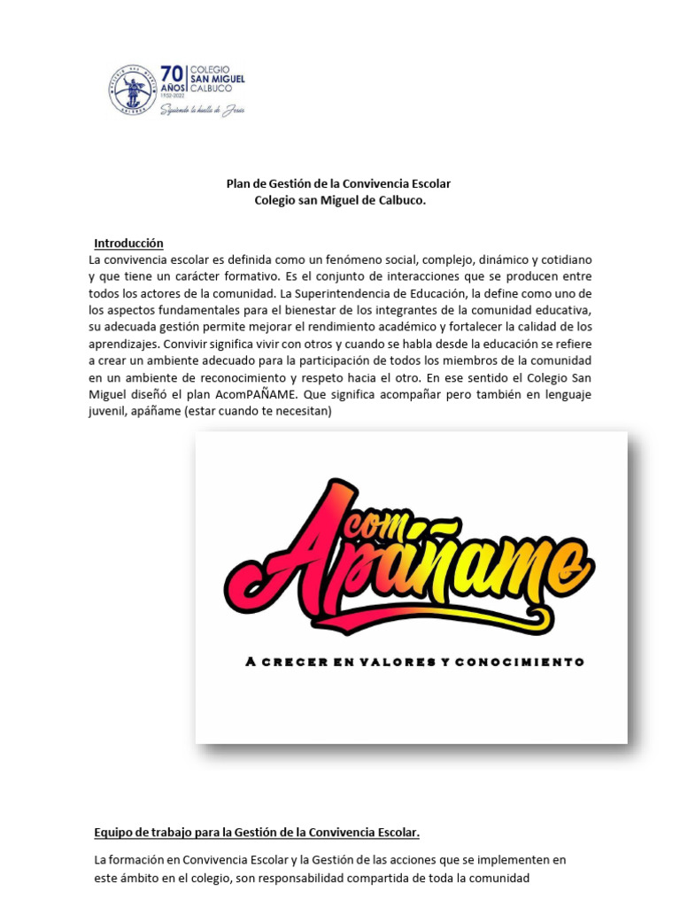 Plan de Gestión de Convivencia Escolar 2023 | PDF