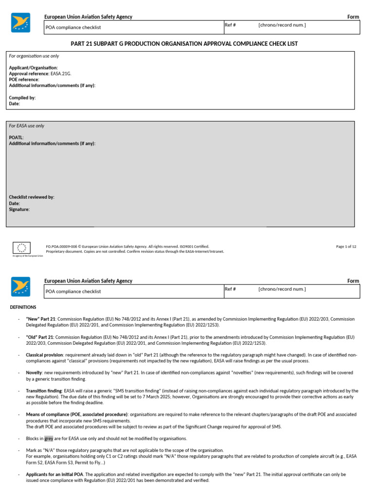 EASA POA Compliance Checklist Guide | PDF | Regulatory Compliance