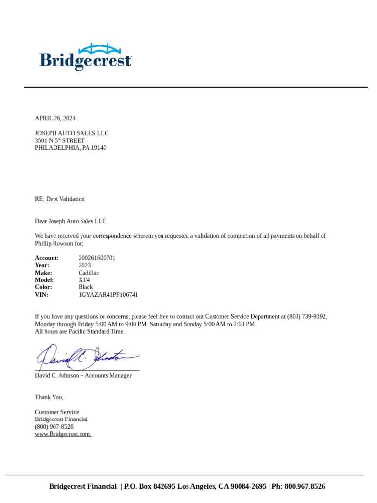 Bridgecrest Payment Validation Notice | PDF