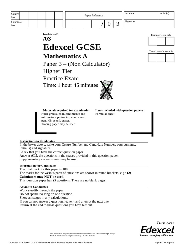 Practice Paper 3H | PDF | Mathematics | Elementary Mathematics