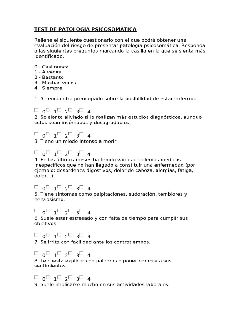 Test de Riesgo de Patología Psicosomática | PDF