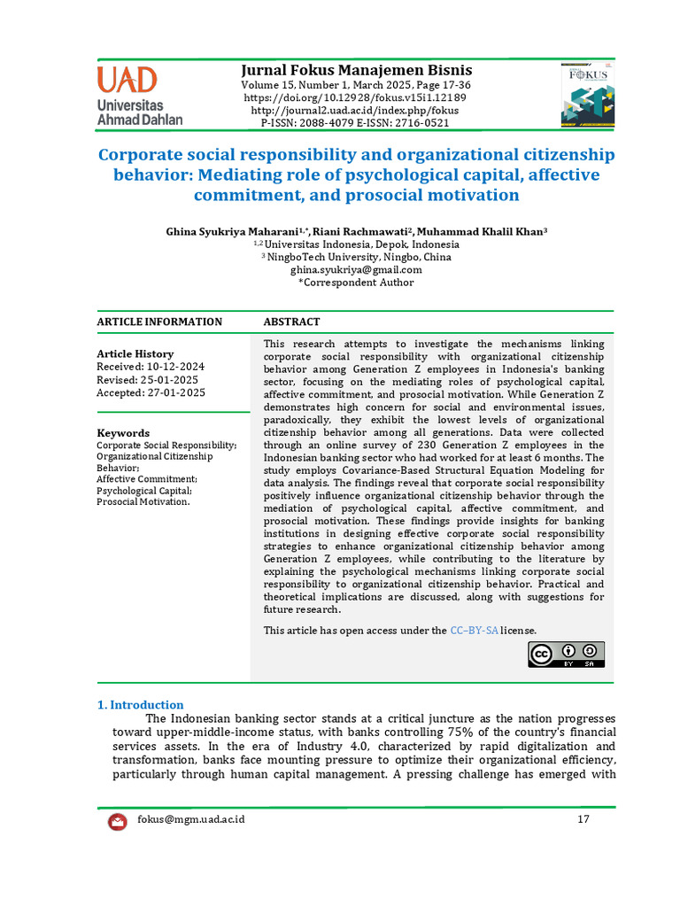 CSR and OCB in Indonesia's Banking Sector | PDF | Corporate Social ...