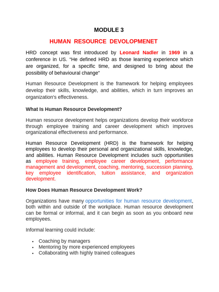 Human Resource Development Overview | PDF | Recruitment | Employment